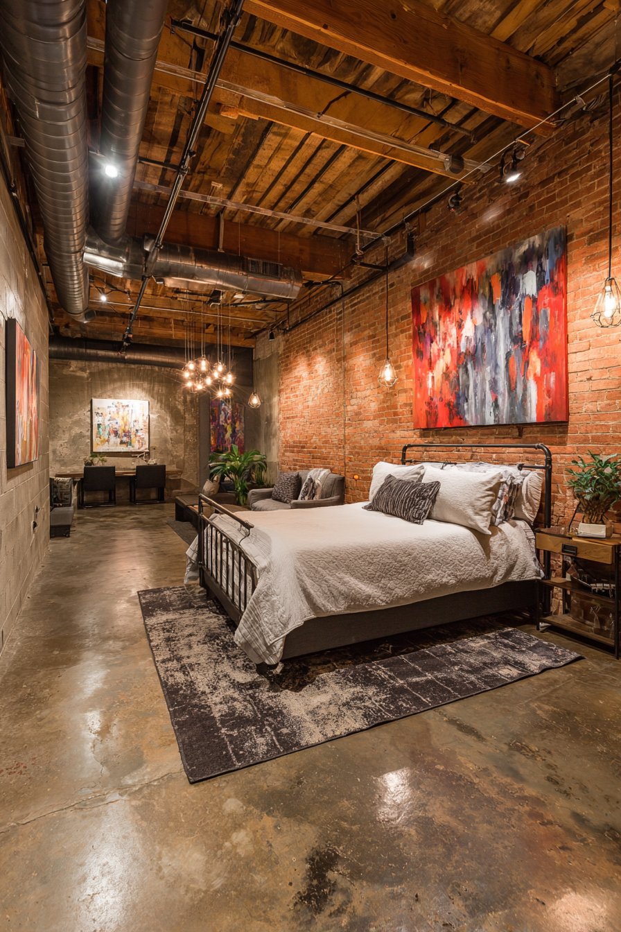 Industrial Loft-Style Primary Bedroom