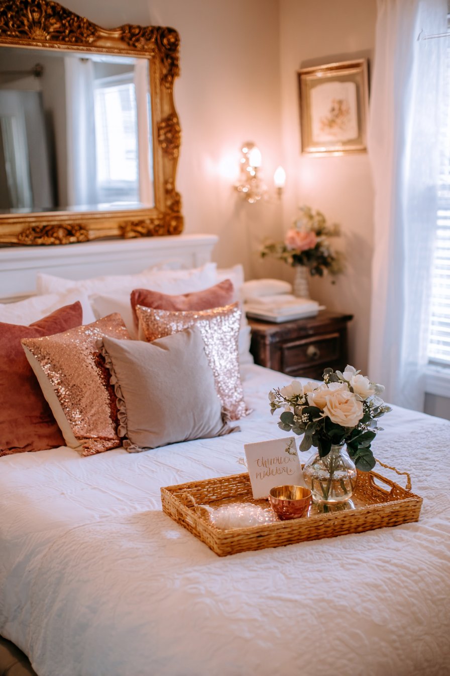 Guest Bedroom Hospitality with Rose Gold Welcome Elements