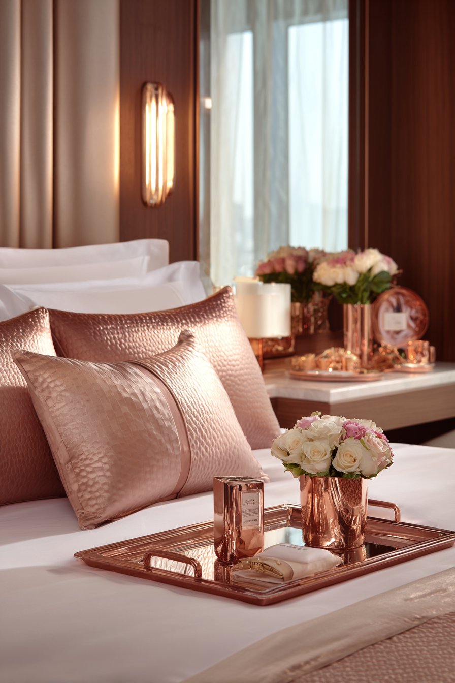 Guest Bedroom Hospitality with Rose Gold Welcome Elements