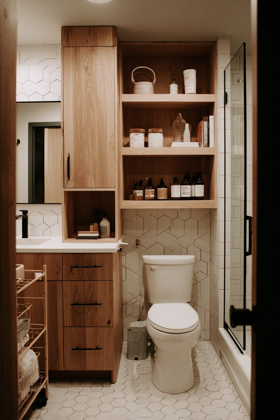 Vertical Storage Solutions with Floating Oak Shelves