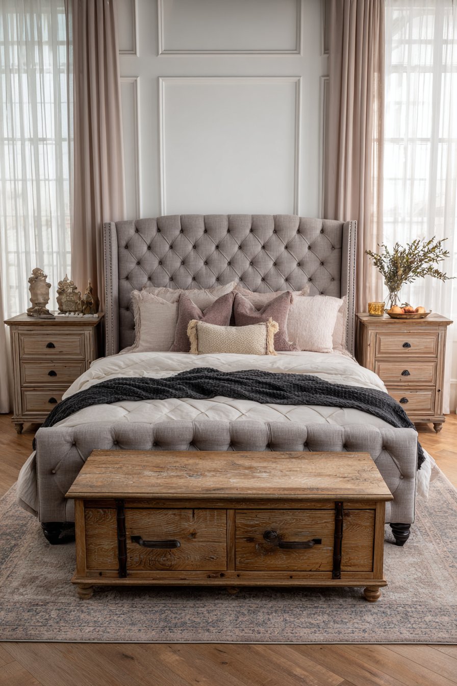 Classic Tufted Elegance with Traditional Nightstands