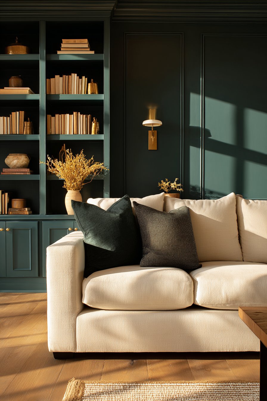 Emerald Library Wall with Integrated Storage Solutions