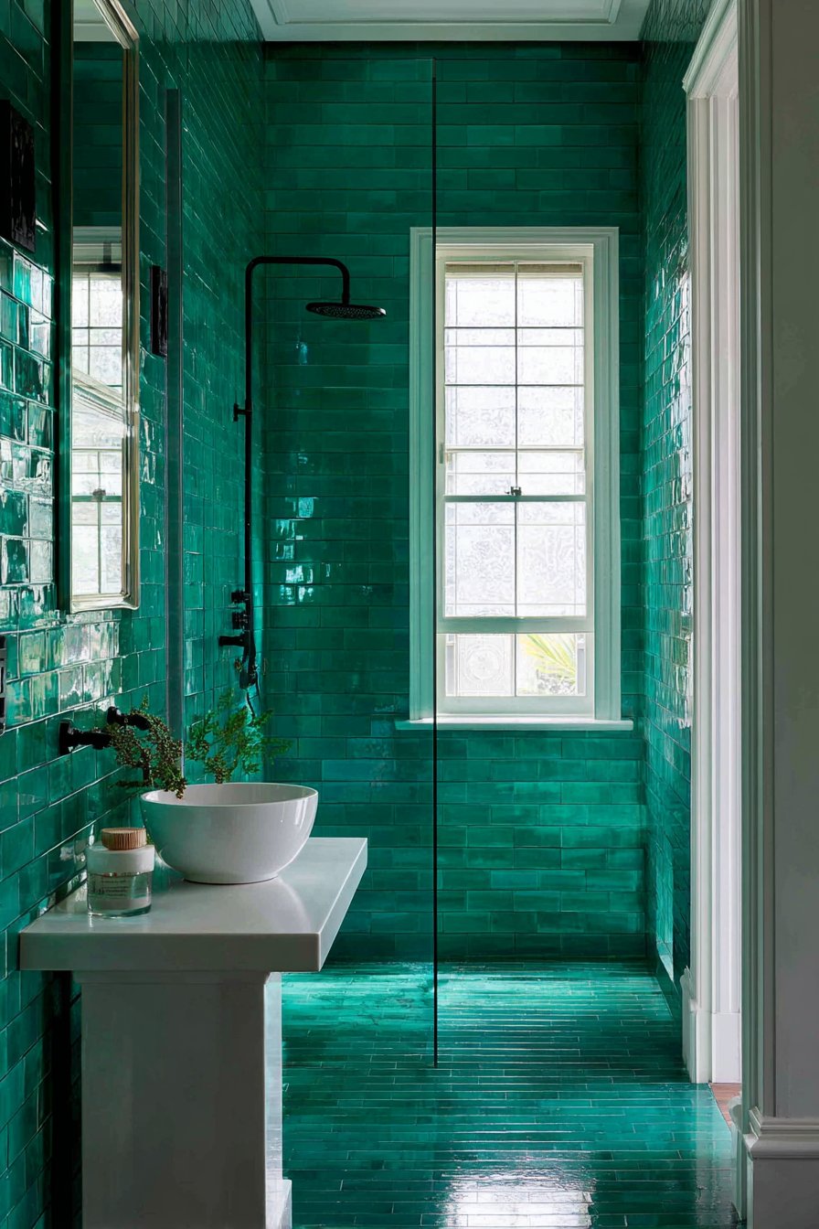 Contemporary Drama with Floor-to-Ceiling Emerald Tiles