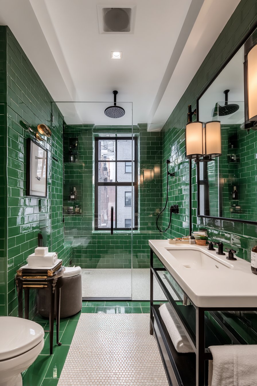 Contemporary Drama with Floor-to-Ceiling Emerald Tiles