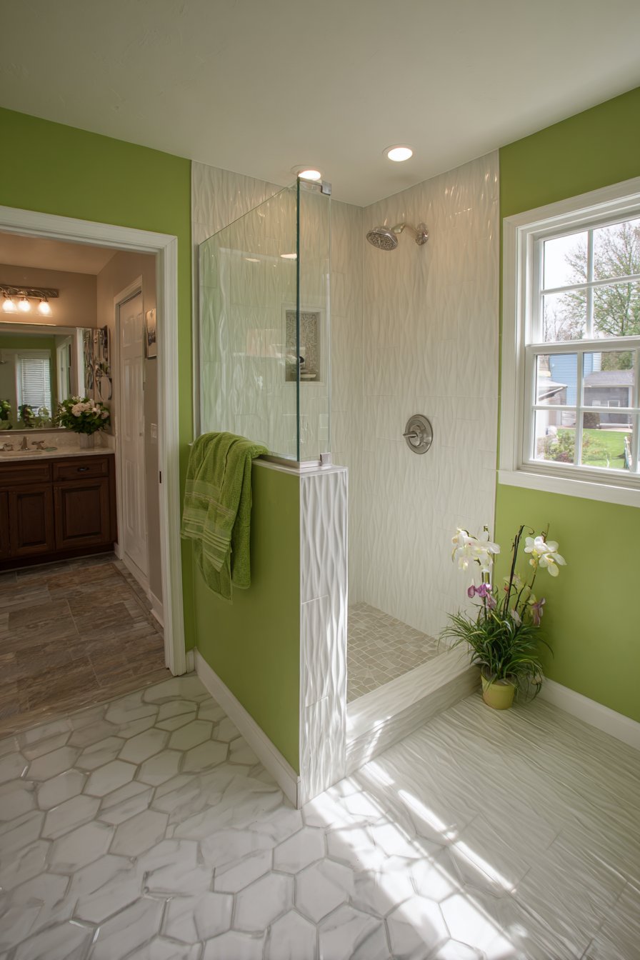 Sage Serenity in a Walk-In Shower Retreat