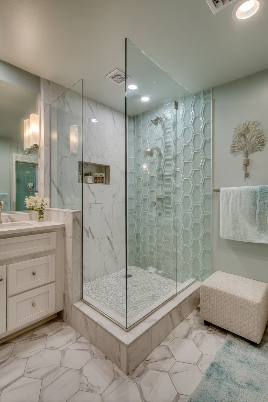 Sage Serenity in a Walk-In Shower Retreat