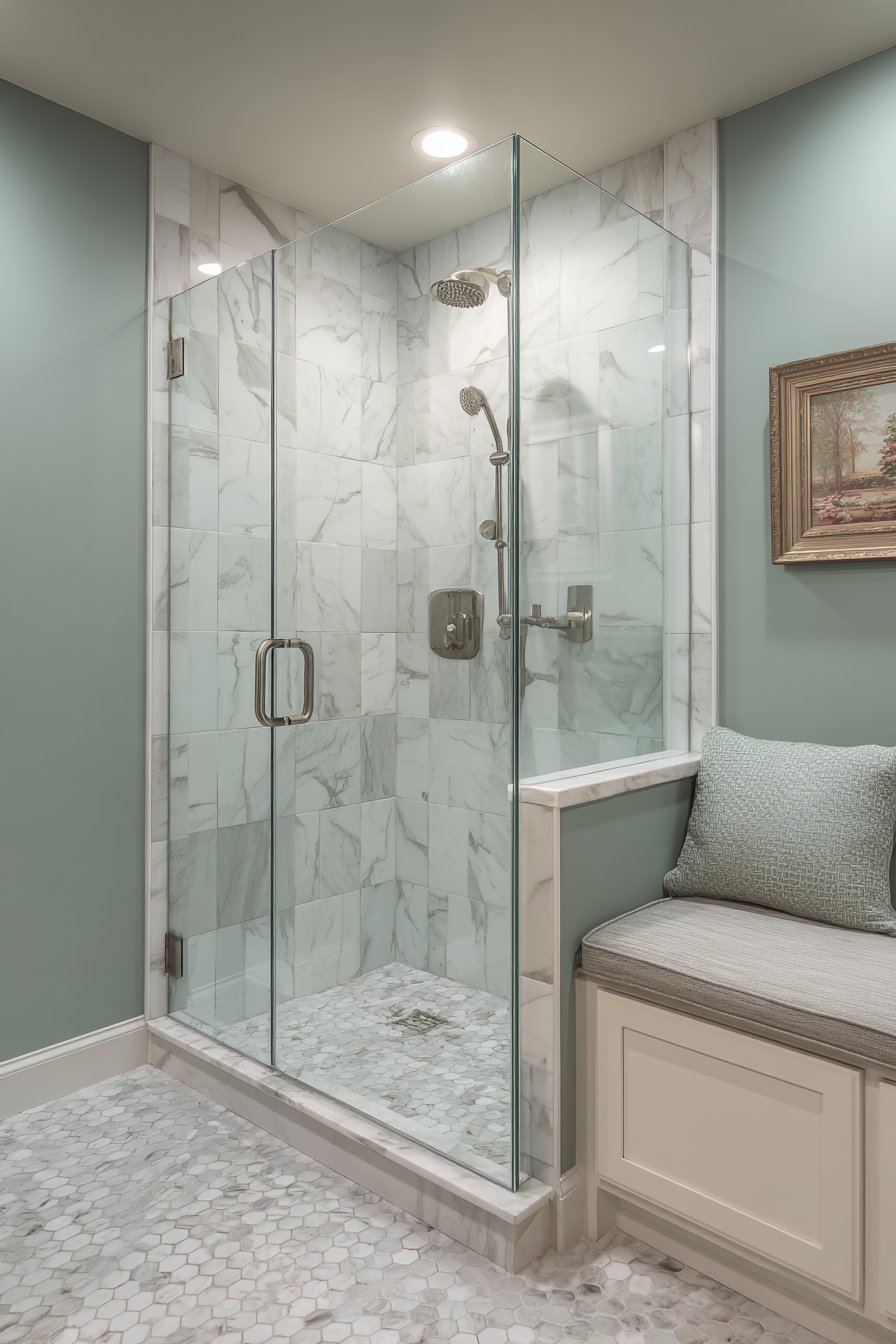 Sage Serenity in a Walk-In Shower Retreat