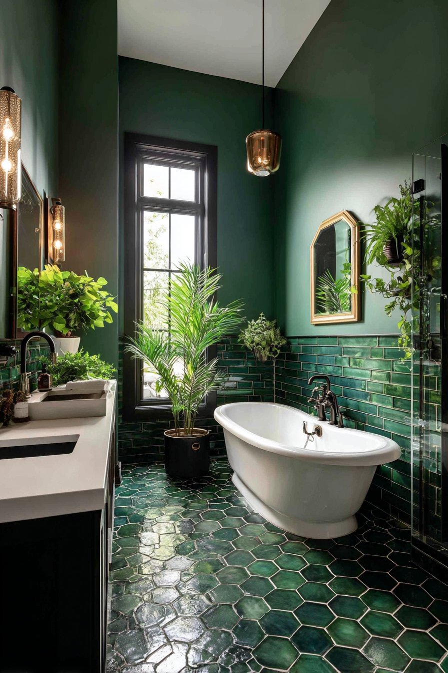 Modern Emerald Hexagonal Floor Statement