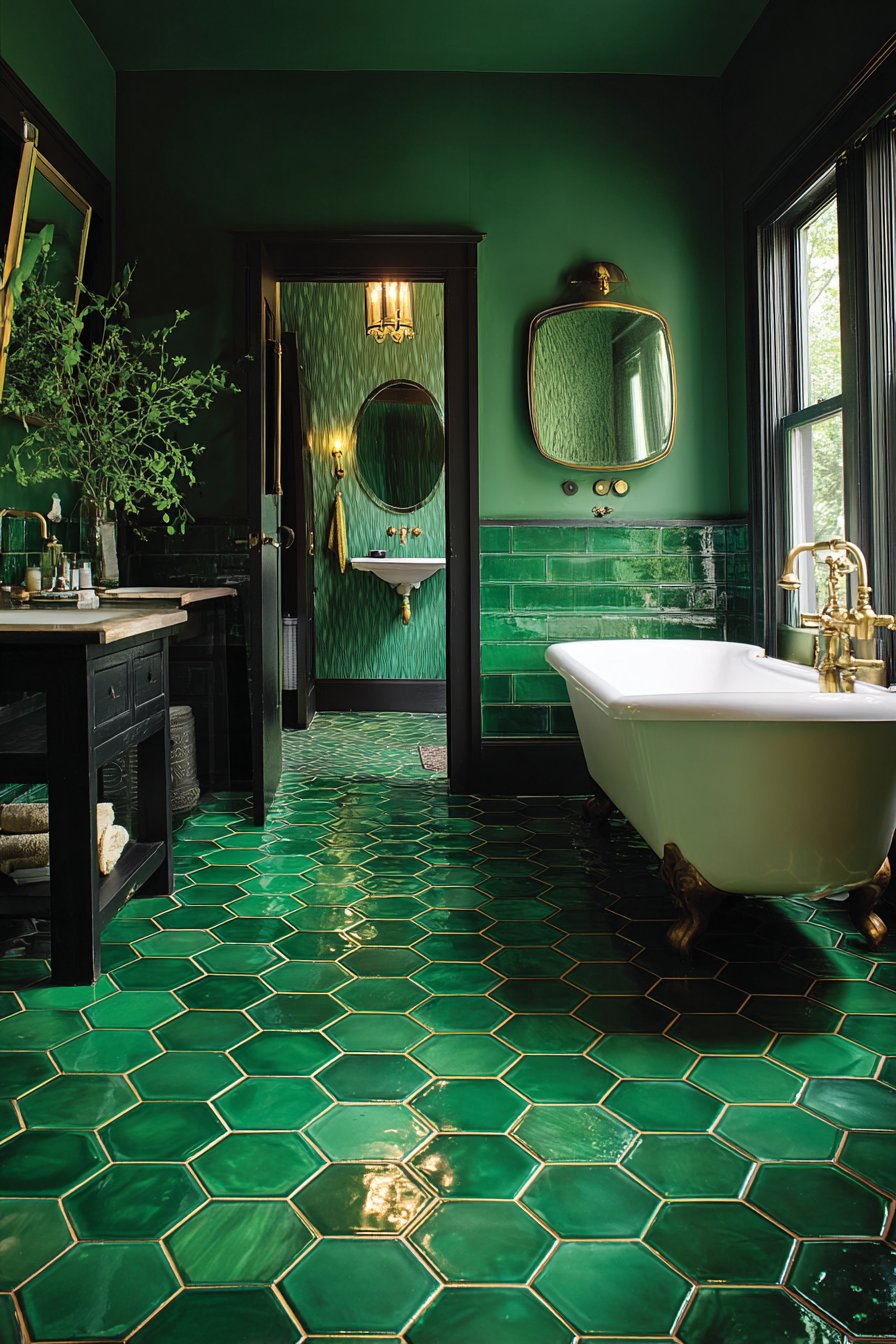 Modern Emerald Hexagonal Floor Statement
