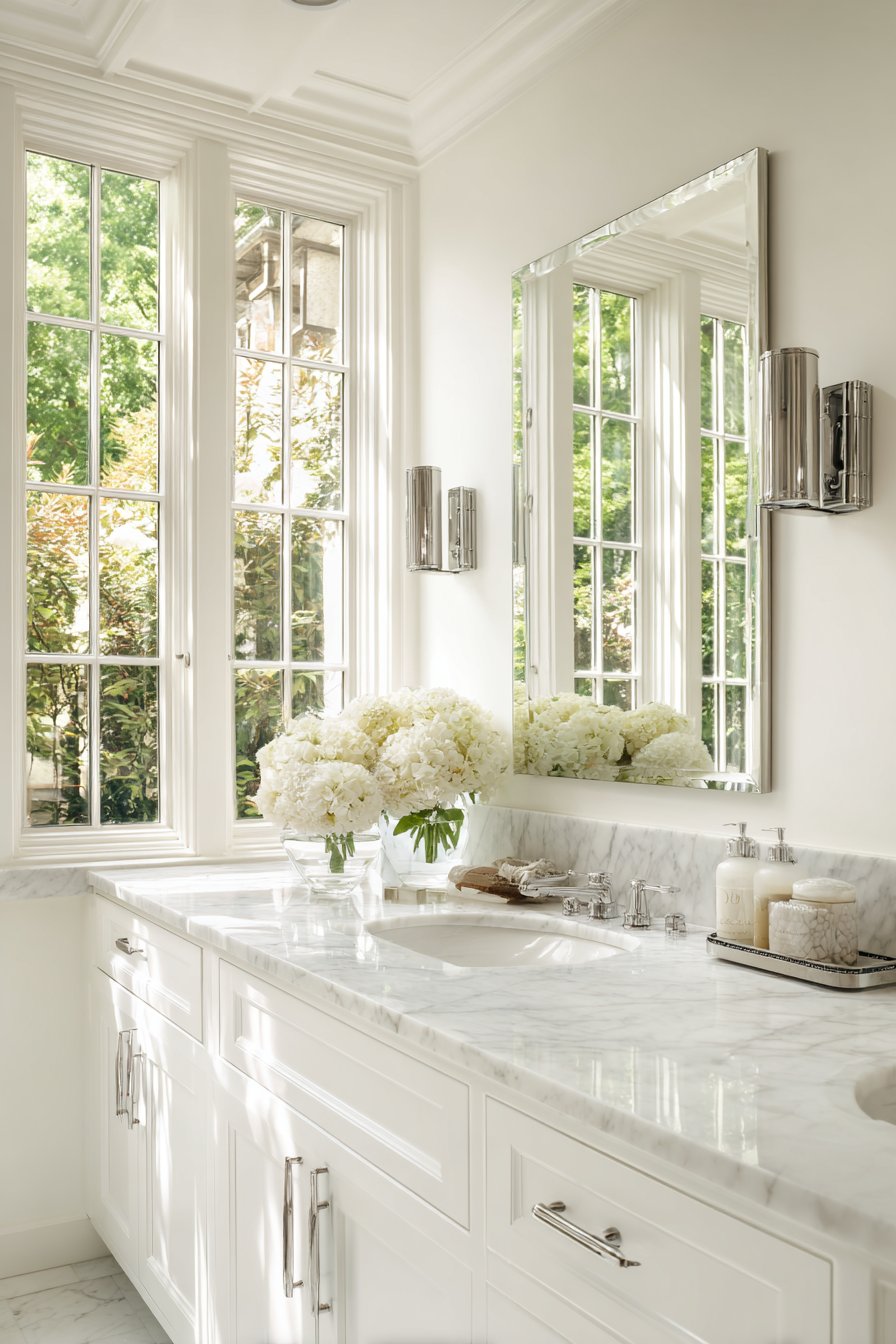 Cream Console Vanity with Dual Sinks
