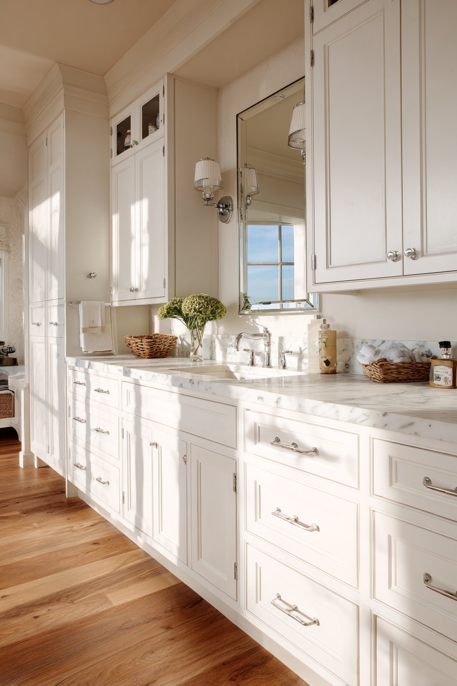 Cream Console Vanity with Dual Sinks