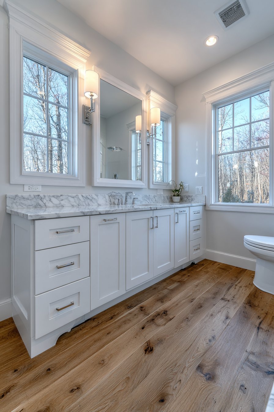 Cream Console Vanity with Dual Sinks