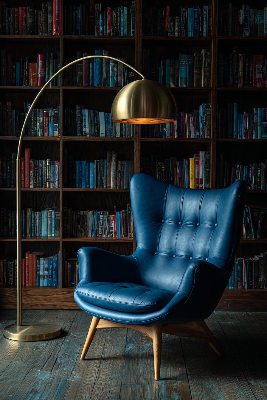 Navy Blue Leather Wingback Reading Chair