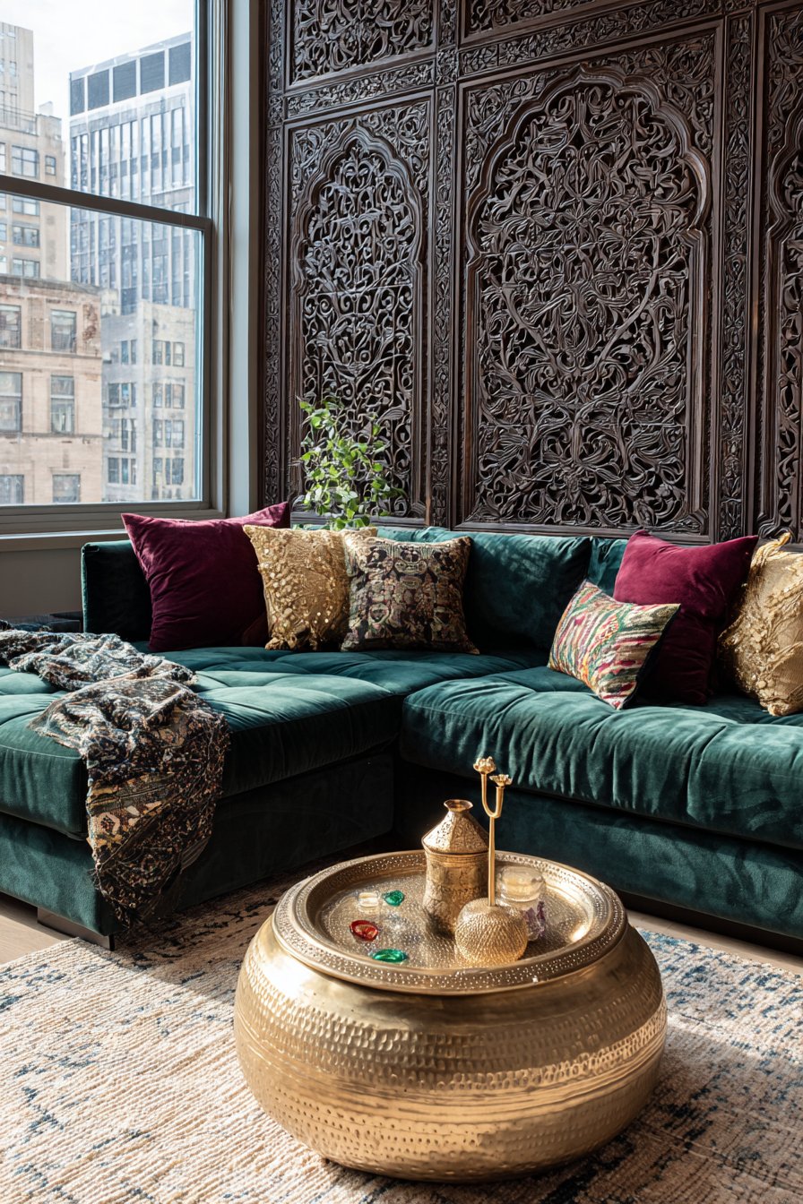 Contemporary Arabic Living Room with Jewel-Toned Luxury