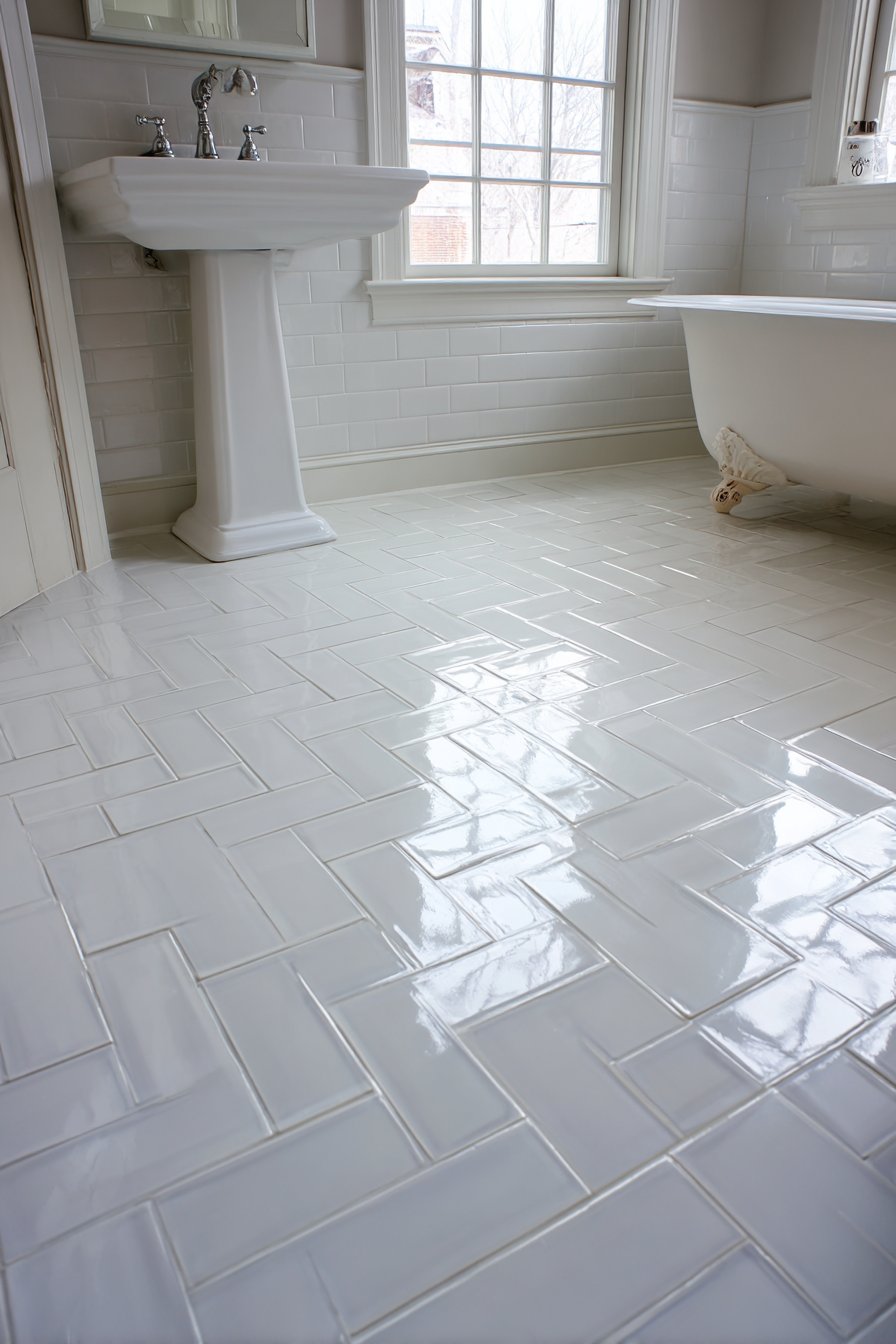Classic White Subway Herringbone Elegance