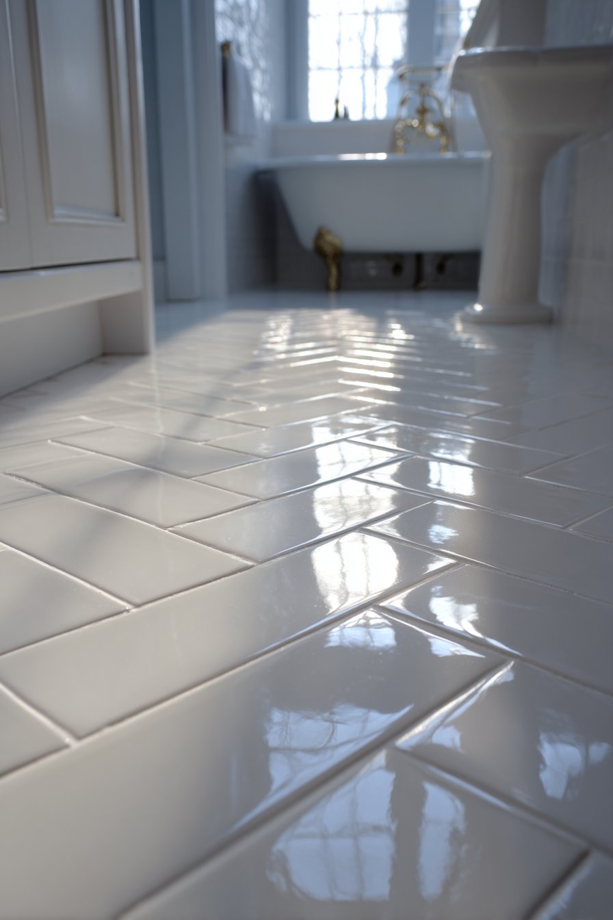 Classic White Subway Herringbone Elegance