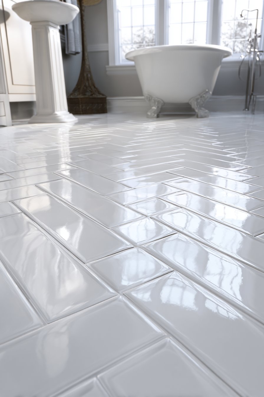 Classic White Subway Herringbone Elegance