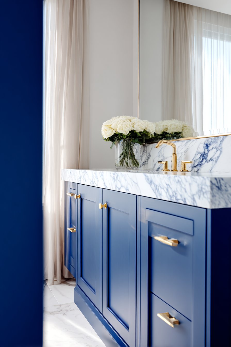Sophisticated Navy Vanity with Gold Accents