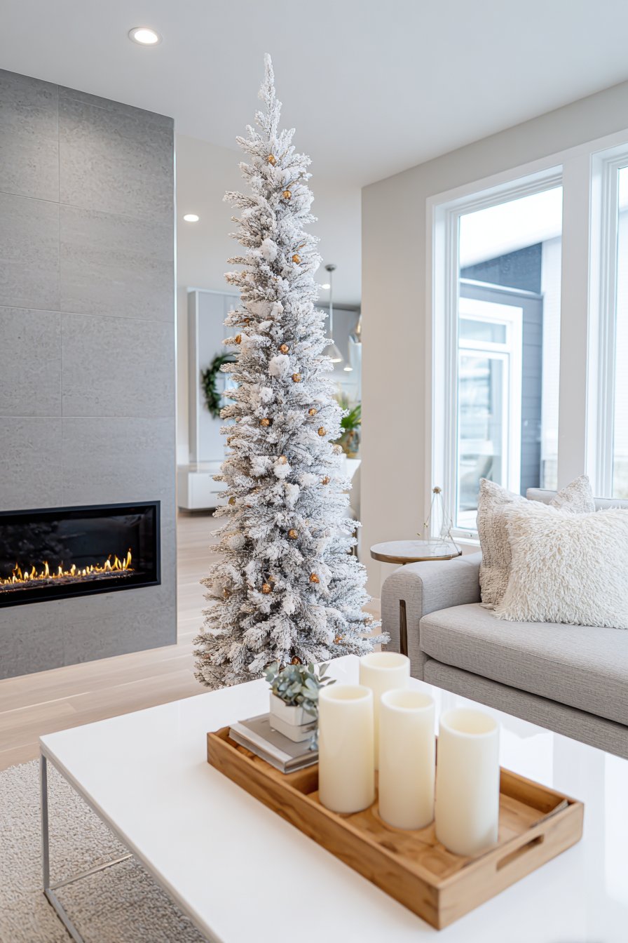 Modern Minimalist Christmas with Flocked White Tree