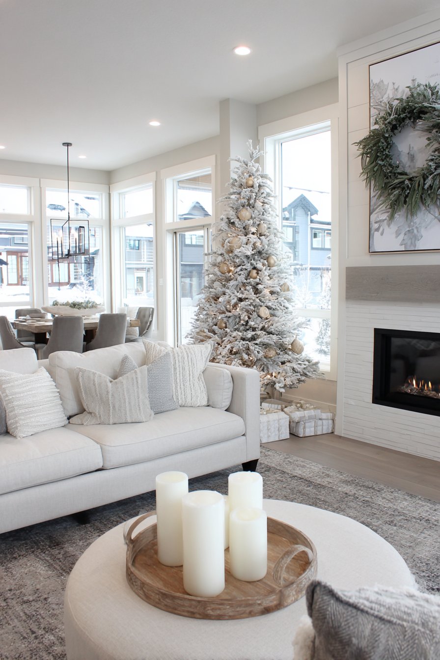 Modern Minimalist Christmas with Flocked White Tree