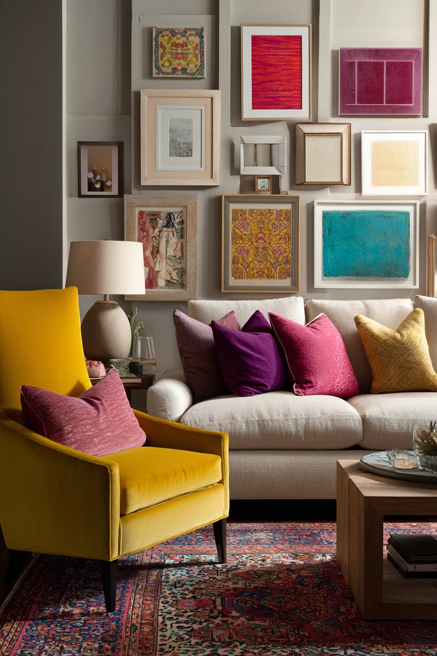 Eclectic Gallery Wall with Complementary Jewel Accents