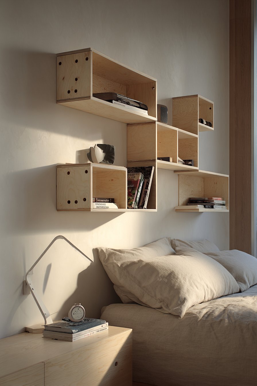 Scandinavian Functionality with Natural Birch Floating Shelves