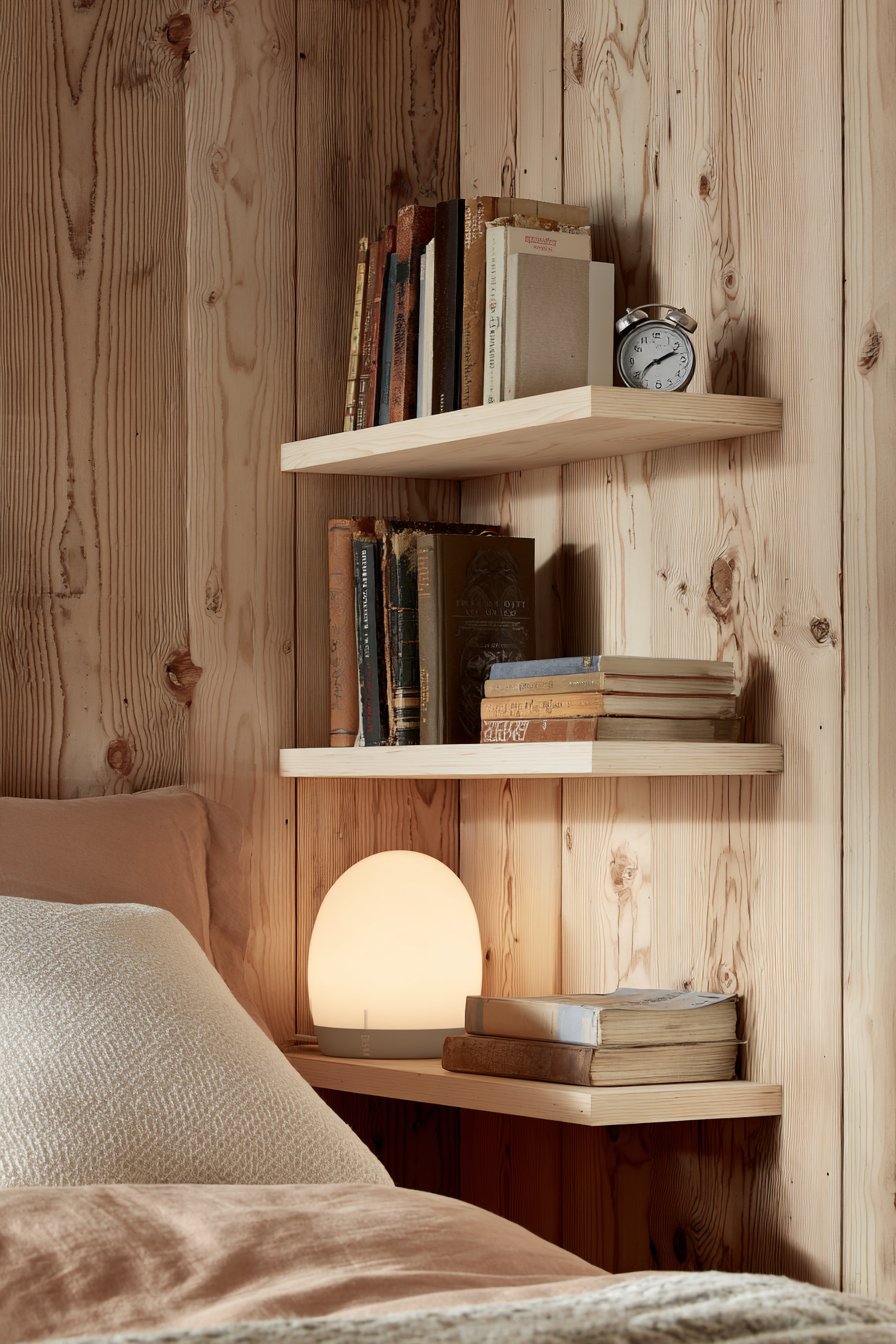Scandinavian Functionality with Natural Birch Floating Shelves