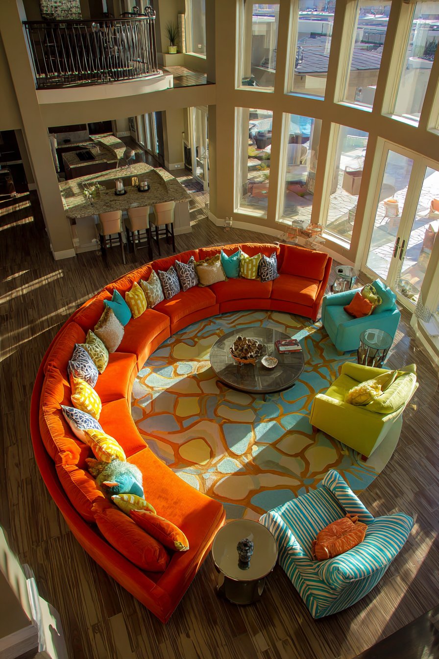 Eclectic Seating Arrangement with Bold Color Blocking