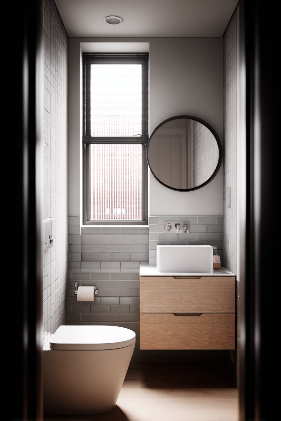 Smart Small-Space Gray Bathroom Solution