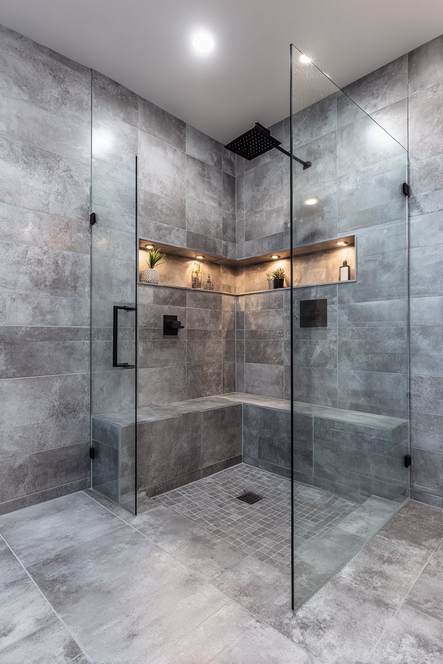 Contemporary Walk-In Shower with Frameless Glass Enclosure