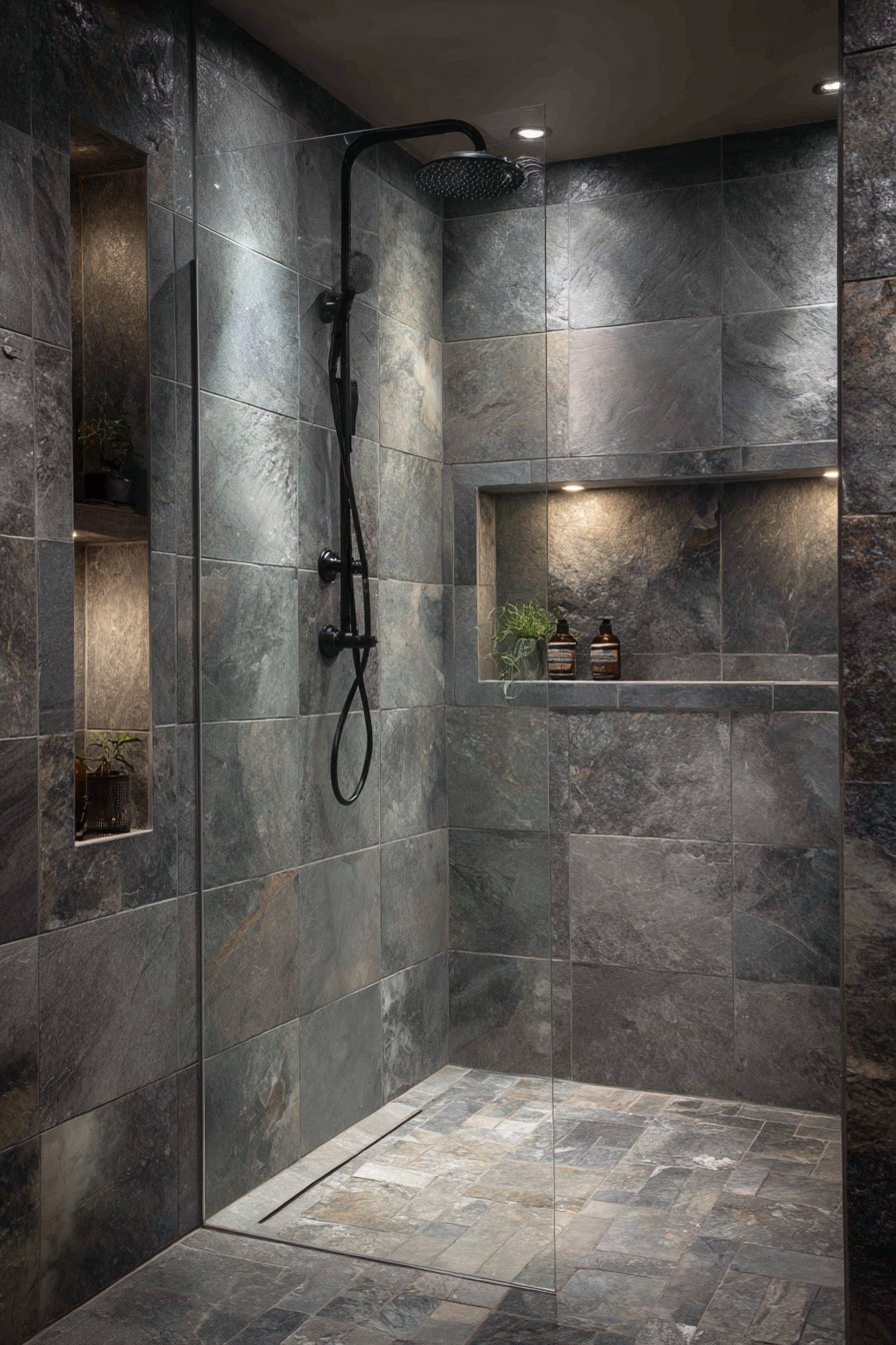 Contemporary Walk-In Shower with Frameless Glass Enclosure
