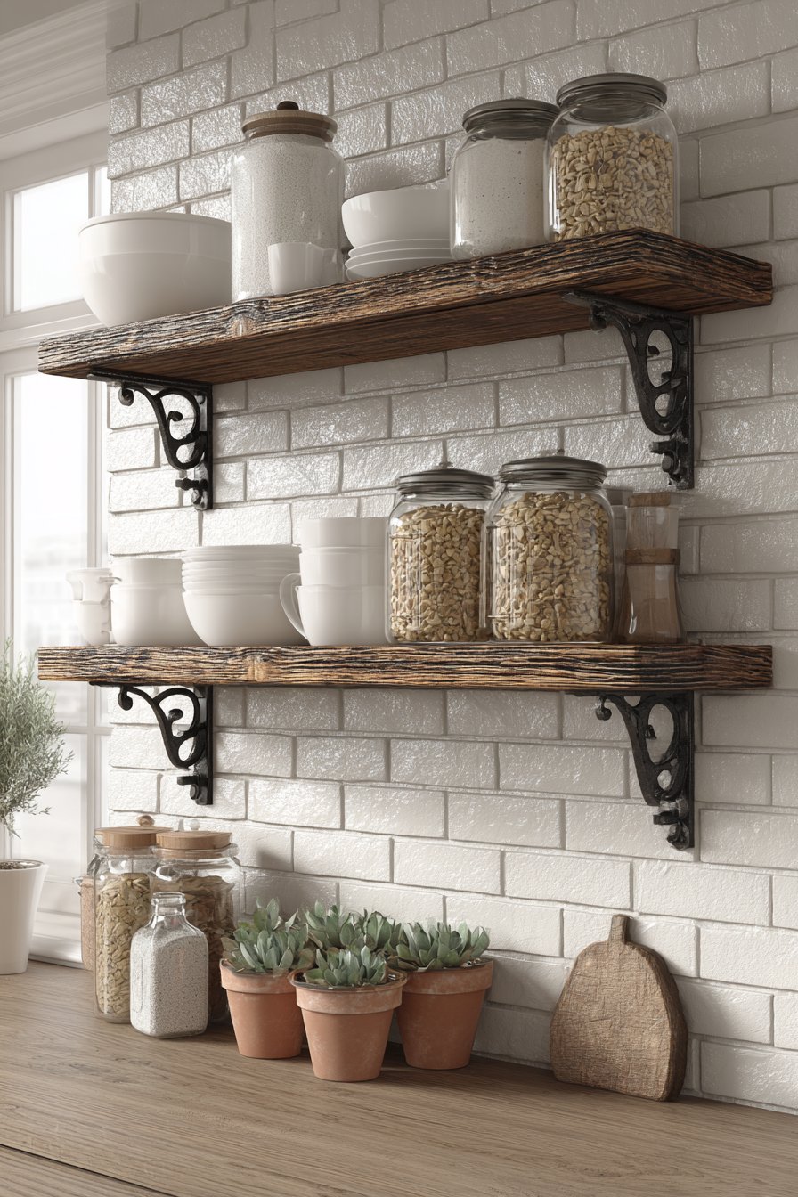 Vintage Open Shelving with Farmhouse Appeal