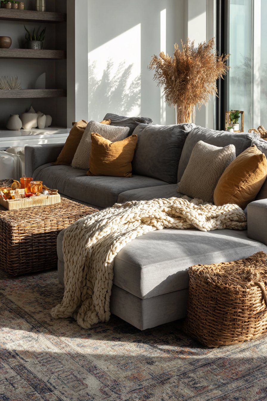 Contemporary Grey Sectional with Cozy Layered Textures