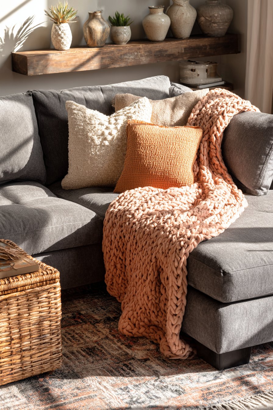 Contemporary Grey Sectional with Cozy Layered Textures