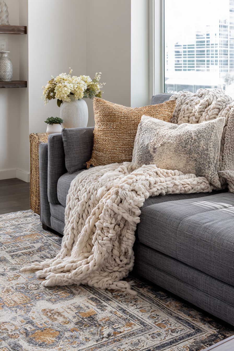 Contemporary Grey Sectional with Cozy Layered Textures