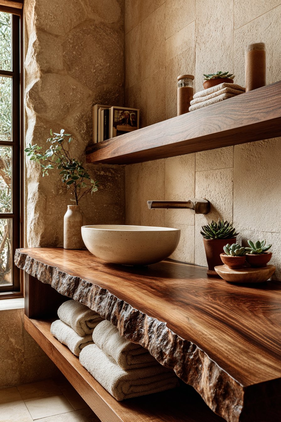 Live-Edge Walnut Vanity with Reclaimed Wood Storage