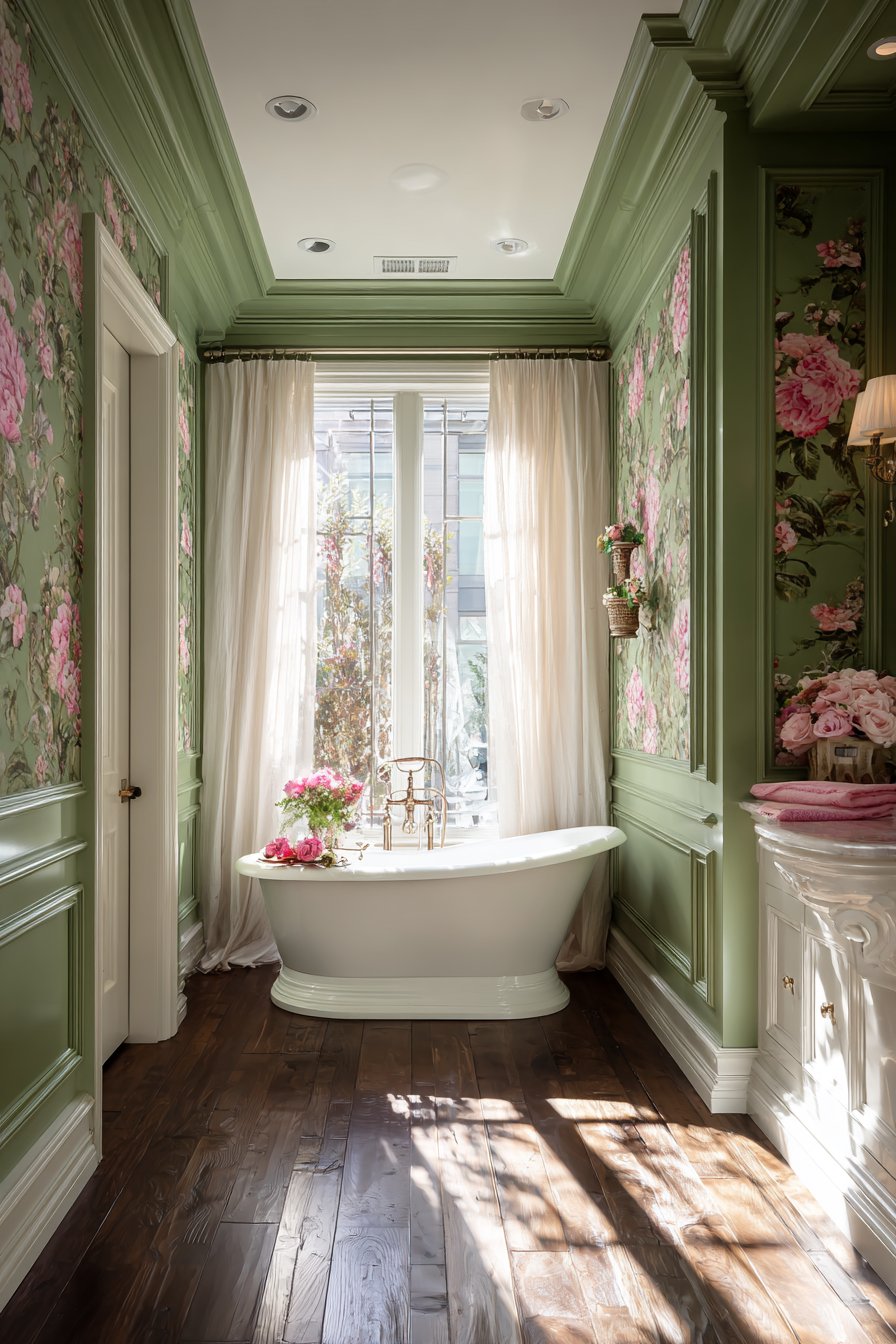 Victorian Romance with Floral Wallpaper and Clawfoot Elegance