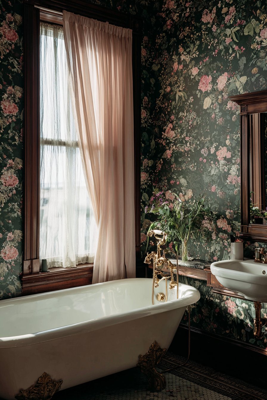 Victorian Romance with Floral Wallpaper and Clawfoot Elegance