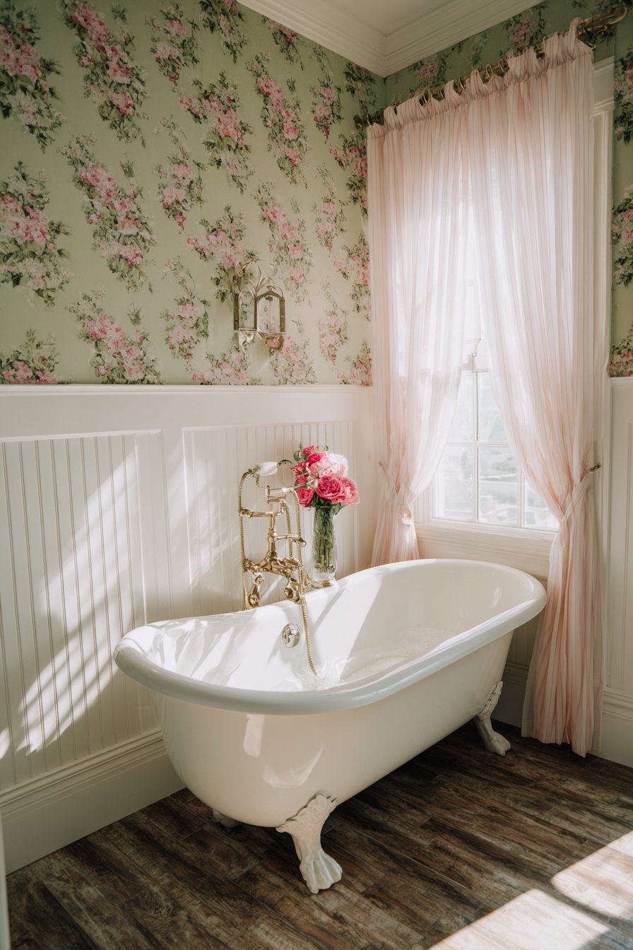 Victorian Romance with Floral Wallpaper and Clawfoot Elegance