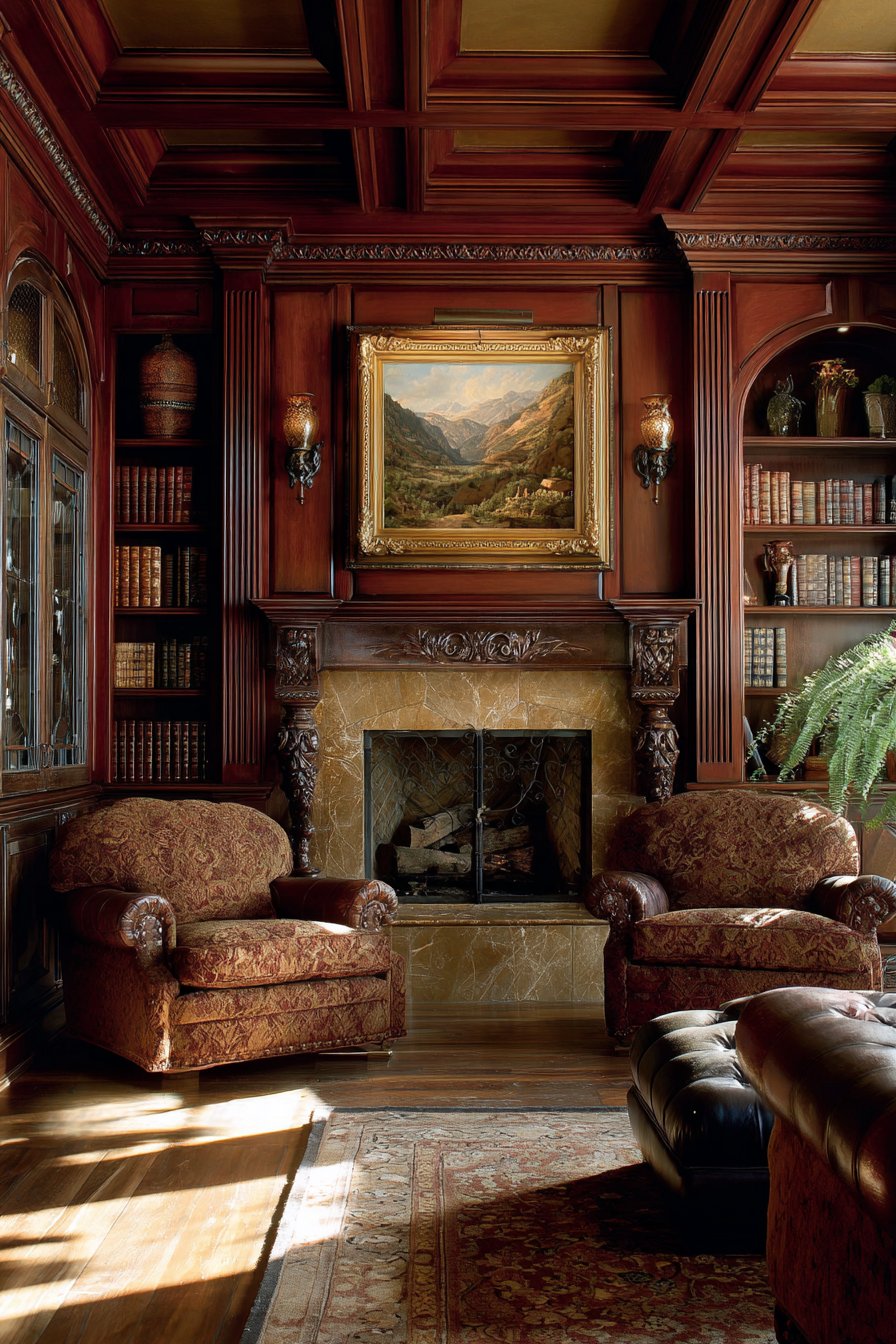 Symmetrical Fireplace Sanctuary with Built-in Bookcases