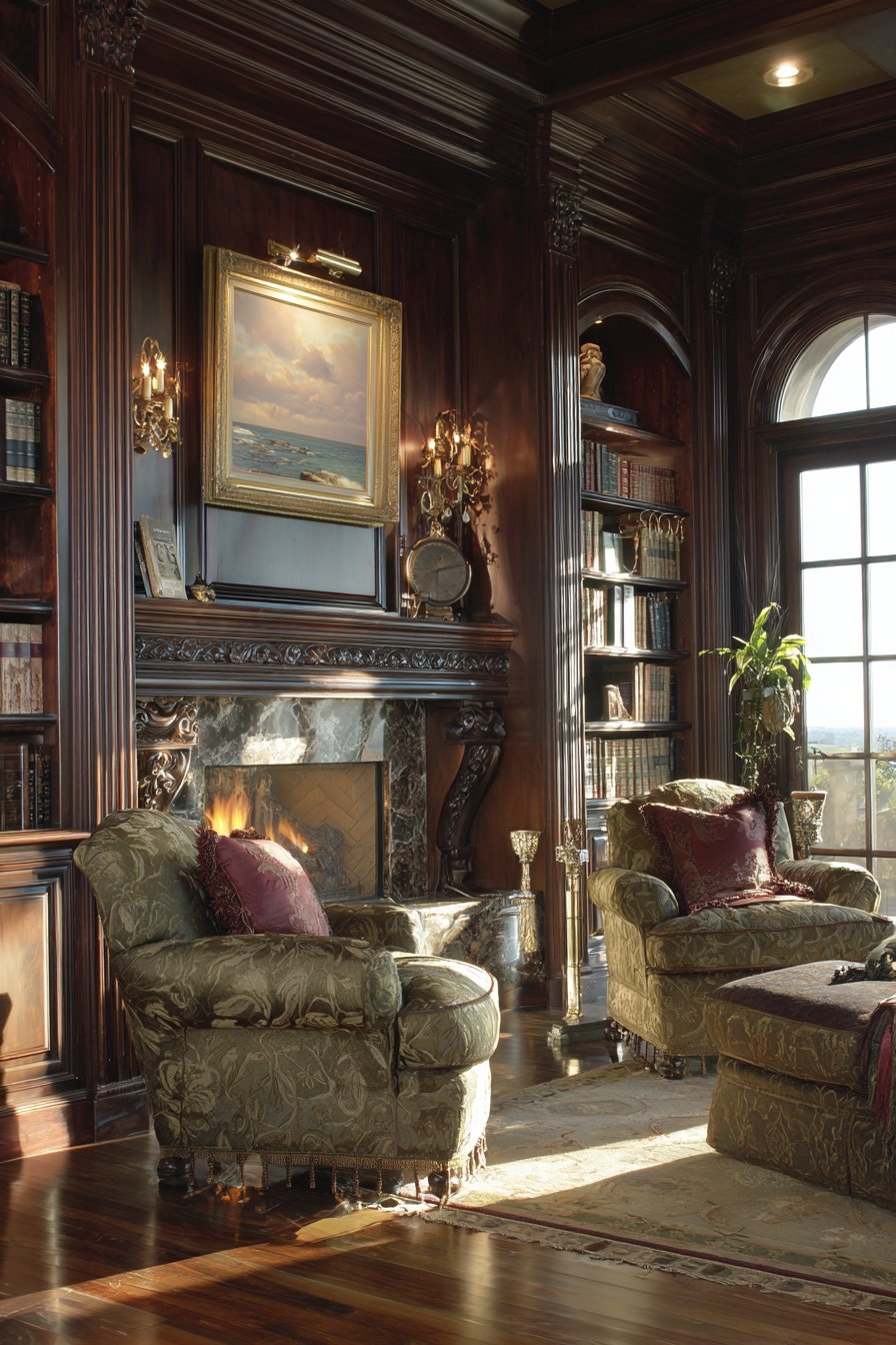 Symmetrical Fireplace Sanctuary with Built-in Bookcases