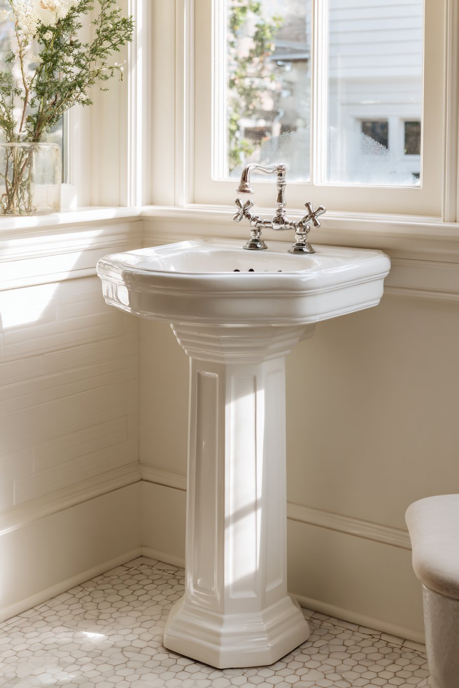 Classic Pedestal Sink with Vintage Charm