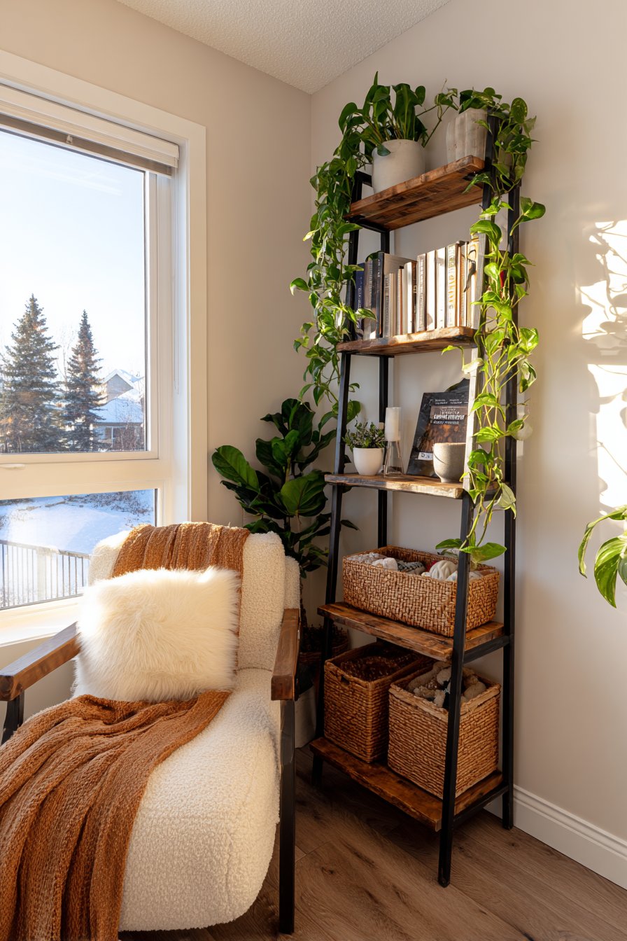 Cozy Corner Ladder-Style Industrial Bookshelf