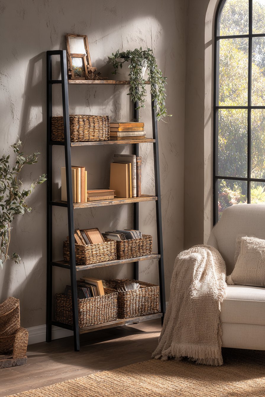 Cozy Corner Ladder-Style Industrial Bookshelf