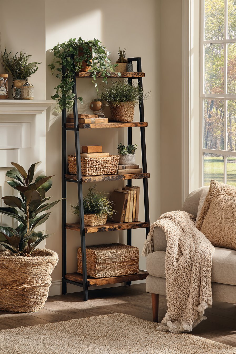 Cozy Corner Ladder-Style Industrial Bookshelf