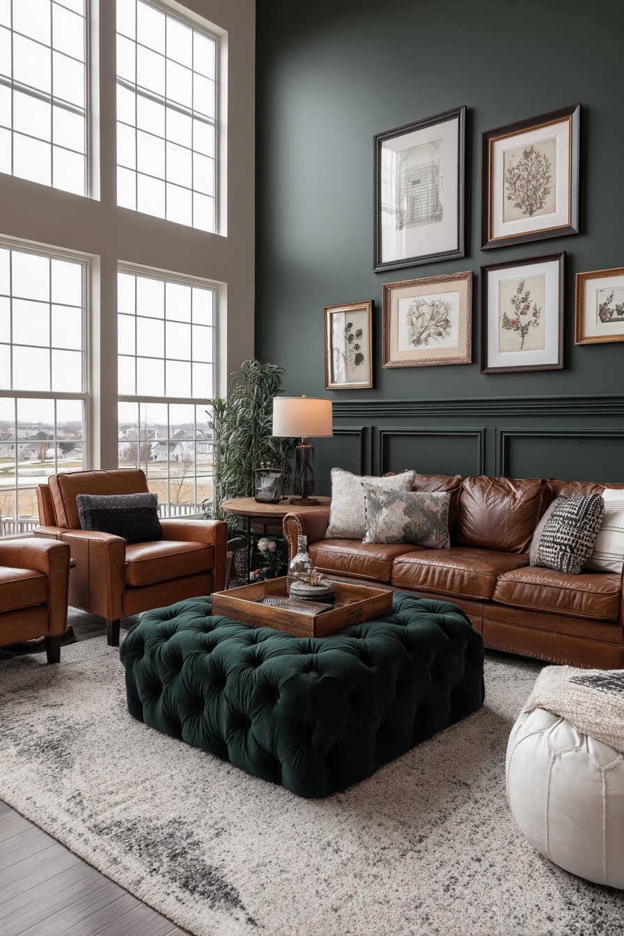 Cozy Hunter Green Haven with Cognac Leather Accents