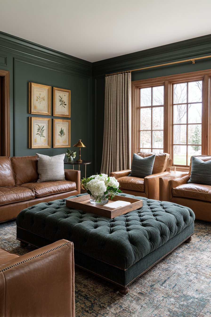 Cozy Hunter Green Haven with Cognac Leather Accents