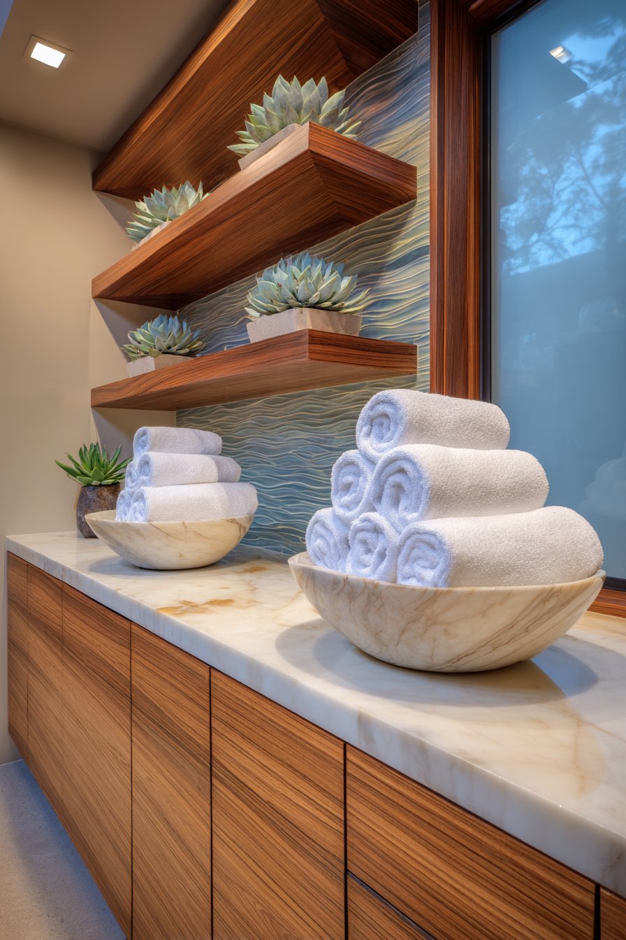 Luxurious Dual Vanity with Ocean-Inspired Accents