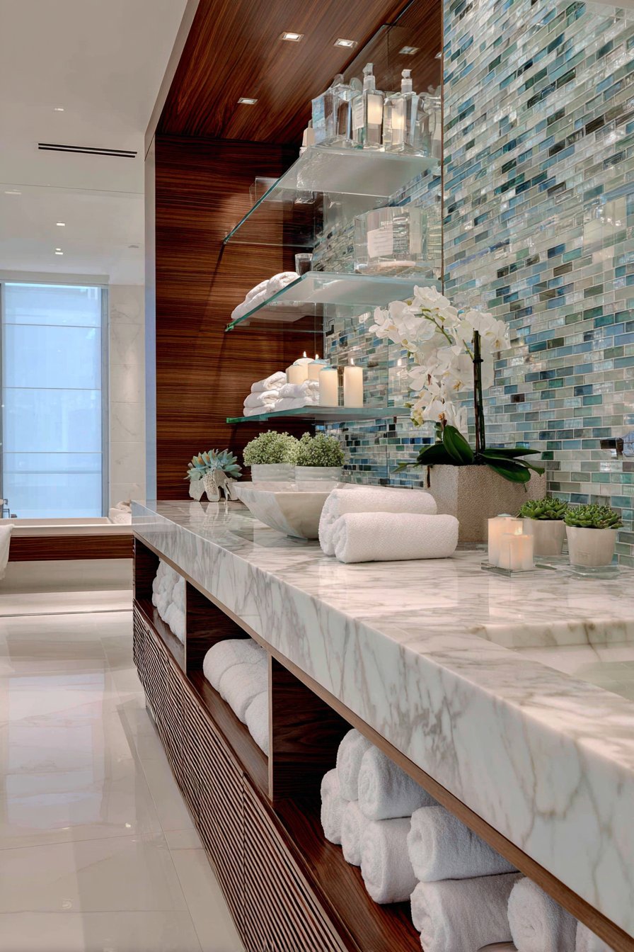 Luxurious Dual Vanity with Ocean-Inspired Accents