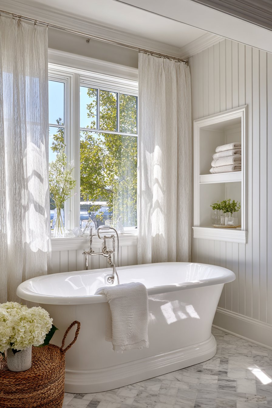 Carrara Marble Shower with Built-in Benc